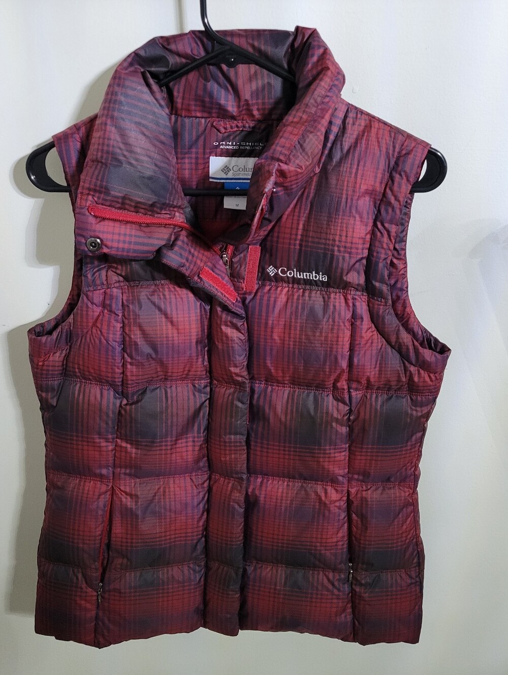 Columbia Omni Shield Women's Red Plaid Quilted Puffer Vest, Size M